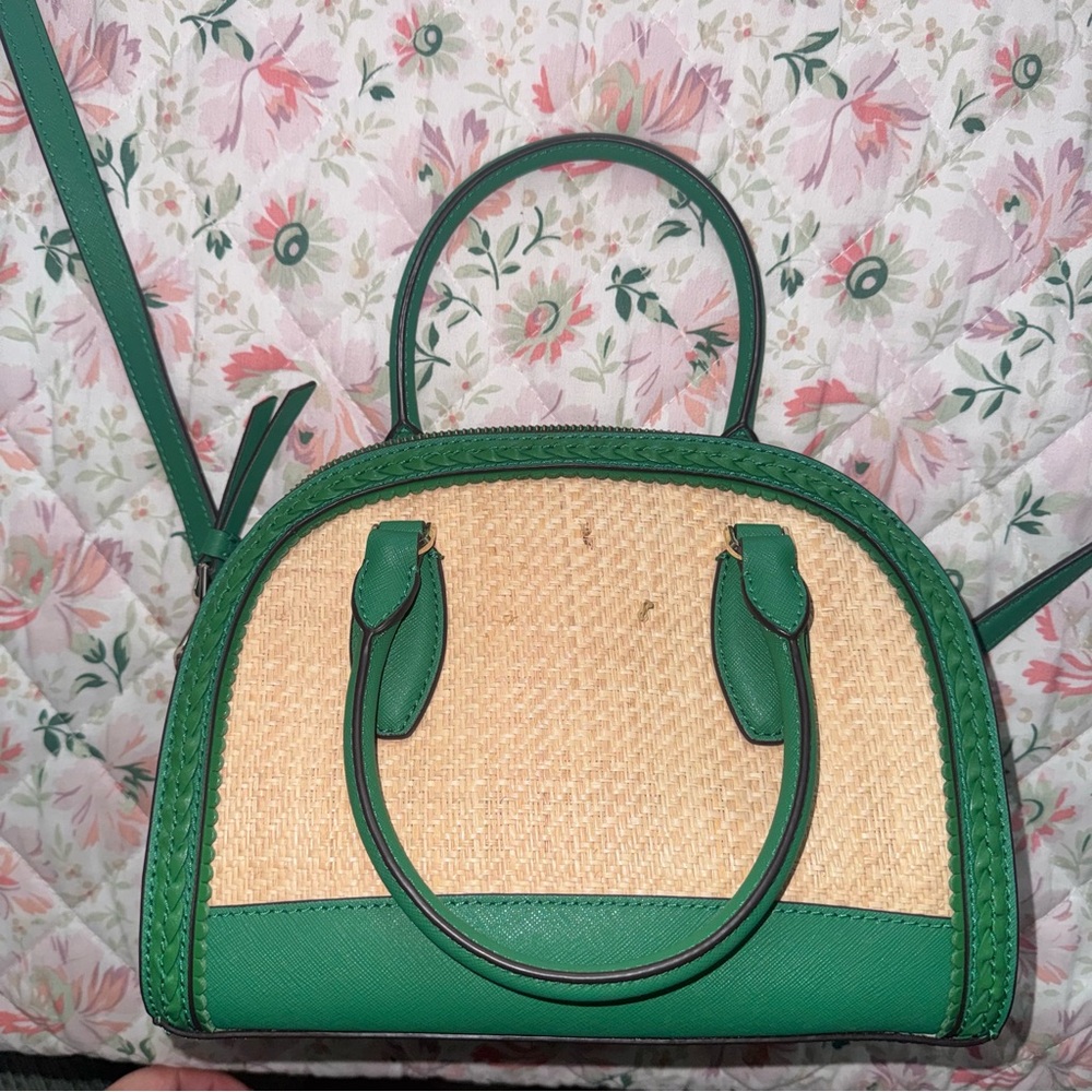 kate spade Reiley Green Straw Medium Dome Satchel Crossbody Bag - Picture 3 of 5
